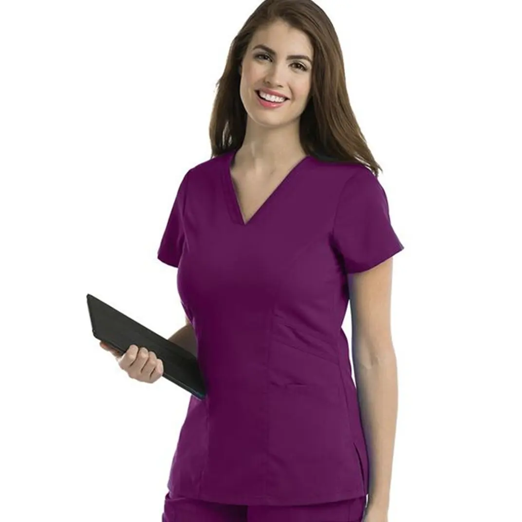 Unisex Groothandel Verpleging Scrubs Polyester Effen Kleur Custom Logo V-hals Uniform V-hals Scrubs Tops