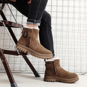 Bottes de neige pour hommes, doublées de laine chaude, à enfiler, décontractées, pour le travail en extérieur, à talon moyen, couleur unie - Product Image 1
