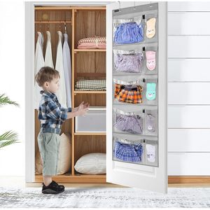 Weekly Kids Clothes Organizer 10 Pockets Hanging Closet <b>Storage</b> For School Clothing Grey - Product Image 3