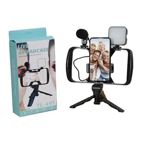 Microphone Rig Stabilizer Stand LED Video Light Kit Shotgun Mic Youtube Vlogger Video Making Vlogging Kit for Smartphone