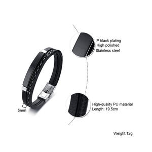 سوار جلدي للرجال من الفولاذ المقاوم للصدأ عالي الجودة ، أساور مغناطيسية ذهبية سوداء وفضية بحروف مصنوعة بشكل رئيسي من الفضة - Product Image 2