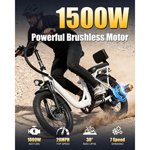 จักรยานไฟฟ้า 2 ล้อ 500W มอเตอร์ 1500w กำลังไฟ ระบบกันสะเทือนหน้า พับได้ แบตเตอรี่ถอดได้ พร้อมเบาะนั่งสำหรับผู้ใหญ่ จากคลังสินค้าสหรัฐอเมริกา - Product Image 2