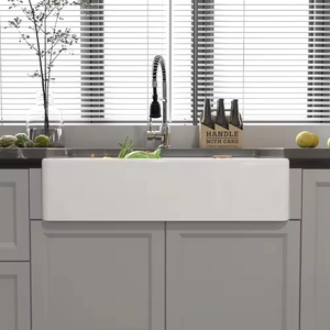 Évier de cuisine en céramique fait main de 33 pouces, blanc, en argile réfractaire, style ferme, à tablier, à cuve unique - Product Image 5