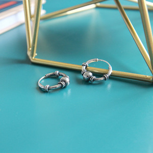 WMYH367 Bali Vintage S925 Sterling <strong>Silver</strong> Ball Bead Earrings <strong>Small</strong> Round <strong>Hoop</strong> for Wedding Party or Gift for Women Men or Girls - Product Image 3