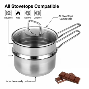 Olla de acero inoxidable para baño maría, olla para derretir chocolate, <span class=keywords><strong>cacerola</strong></span> para leche <span class=keywords><strong>con</strong></span> mango único, cesta <span class=keywords><strong>vaporera</strong></span> y tapa de vidrio - Product Image 5
