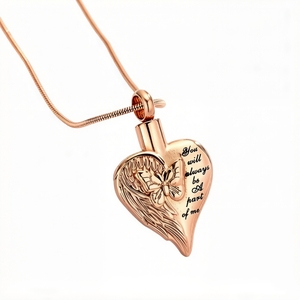 Roestvrijstalen vleugels Memorial Crematie Juweel Charms Medaillon Ashouder Vlinder Hartvorm Hanger Urn Ketting Schakelketting - Product Image 3