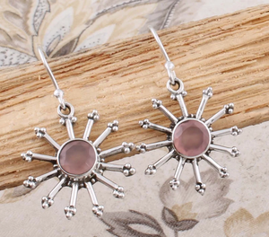 2025 Venta caliente 925 Pendientes de plata esterlina Cuarzo Rosa natural Aros de forma redonda para bodas Precio directo de fábrica - Product Image 4
