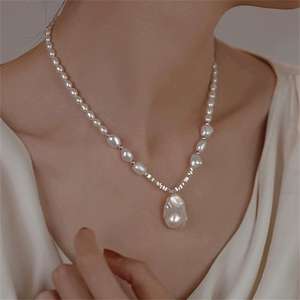 Collar Versátil Retro Francés Elegante con Perlas de Agua Dulce Pequeñas, Cadena Natural de Plata S925, Accesorio con Colgante Fino para - Product Image 4