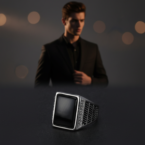 Anello da Uomo in Argento Sterling 925 con Agata Naturale Italiana, Anello Turco per Gentiluomini con Micro Zirconi Incastonati, Gioielleria Turca - Product Image 2