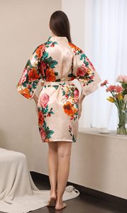 Kimono in Raso Floreale Setoso da Donna 2026, <span class=keywords><strong>Vestaglia</strong></span> con Elastico in Vita per Sposa, Damigella d'Onore, Festa Nuziale, Stagione <span class=keywords><strong>Estiva</strong></span> - Product Image 3