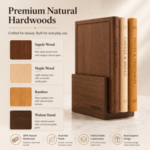 Juego de Tablas de Cortar de Madera de Acacia Estilo <span class=keywords><strong>Libro</strong></span>, Tablas de <span class=keywords><strong>Cocina</strong></span> Reutilizables para Decoración del Hogar, <span class=keywords><strong>Cocina</strong></span> y Servicio de Alimentos - Product Image 1