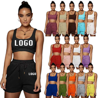 Ensemble de vêtements d'été en tricot avec logo personnalisé, haut court, short, pantalon, ensemble de jogging, tenues, ensemble de survêtement 2 pièces, ensemble de short de survêtement