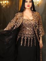 Abaya Africaine Kaftan Marocain Caftan à Paillettes Robe Islamique Boubou Djellaba Ensemble 2 Pièces Tenue Musulmane pour Femme