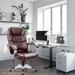 كرسي مكتب للمدير التنفيذي فاخر عصري من الجلد بظهر عالٍ بني اللون كرسي مكتب دوار للمدير