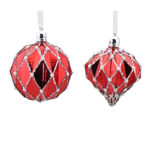 Oem Odm定制圣诞装饰玻璃球彩绘树摆件挂件印花小玩意用品装饰套装红色