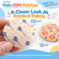 Patchs CGM pour enfants RECOO, couleurs variées, imprimés sur mesure, protections de capteur, adhésifs imperméables, sur-pansements, fabrication OEM sous marque privée