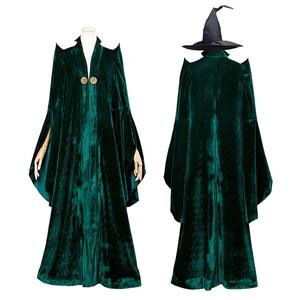 Costume de cosplay de la professeur Minerva <span class=keywords><strong>McGonagall</strong></span> pour Halloween et le carnaval, robe en velours vert, cape RMOV-003 - Product Image 3