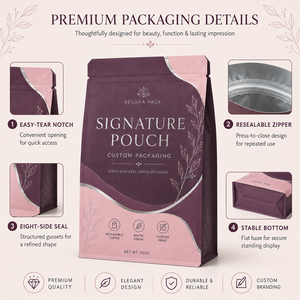 Kantong Kemasan Kopi Teh Camilan Mewah Custom Print 500g Matte Ungu Pink Resealable Zipper Flat Bottom dengan Segel Delapan Sisi - Product Image 2
