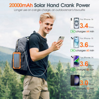 Nouveaux produits HS43 : Power Bank Solaire à Manivelle 20000mAh PD20W avec Câbles Intégrés, Panneau Solaire 20W, Lampe Torche 480LM et Boussole 2026