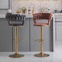 Nouvelle conception, chaise haute de bar de style nordique, mobilier commercial, tabourets de comptoir de cuisine ronds en or tressés, chaise de bar