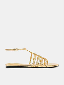 ZA Spring Summer New Golden High-grade Woven Foot Backpack Strap Roman Sandals Bohemian Slide-heel <strong>Flats</strong> Solid Color Low Heel - Product Image 5