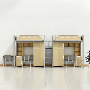 Lit mezzanine en métal robuste avec bureau d'ordinateur intégré et étagère, lit superposé pour dortoir étudiant, mobilier scolaire universitaire - Product Image 4