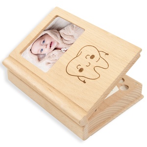 Custom Wooden Keepsake Baby Tooth Holder Teeth Saver Baby Tooth Box With Photo Frame Wooden Boxes With Hinged Lid