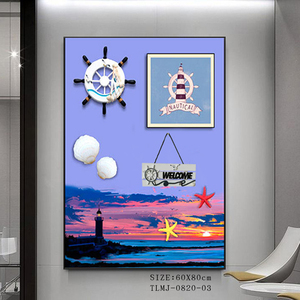 Cuadros Decorativos de Bienvenida con Temática Costera al por Mayor, Arte Mural Mediterráneo para Casa de <span class=keywords><strong>Playa</strong></span> con Timón y Conchas Marinas, Pintura 3D de 60x80 cm - Product Image 4