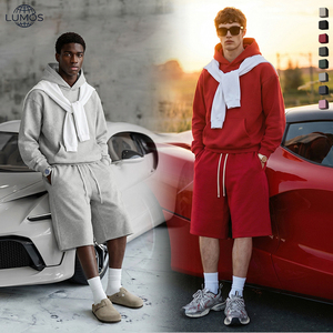 Conjunto de 2 Piezas, Sudadera con Capucha y Pantalones Cortos de Felpa Gruesa, Color Sólido, Estilo Urbano para <span class=keywords><strong>Hombre</strong></span> - Product Image 1
