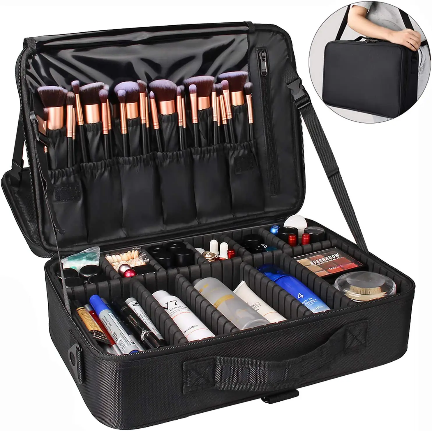 Hot Artist Carrying Case Travel Vanity Jewelry Digital Accessories Adjustable Partition makeup storage bag