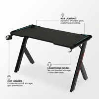 Modern R-Shape Gaming Desk With Carbon Fiber Surface Headphone Hook And Cup Holder Black Metal Frame For Work From Home