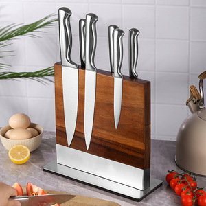 Usine de produits en bois Yutong, bloc à couteaux magnétique en bois d'acacia, support vertical pour couteaux de cuisine, porte-couteaux avec base en acier inoxydable - Product Image 1