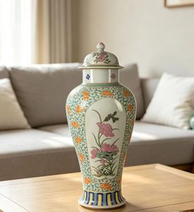 Vaso Antico da Collezione in Porcellana Cantonese Famille Rose con Motivo a Spirale <span class=keywords><strong>Turchese</strong></span>, Finestra Aperta e Fiore di Loto, Vaso per Zenzero con Coperchio - Product Image 3