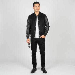 Veste varsity pour homme 100% coton à col montant pour l'hiver et un usage décontracté avec broderie - Product Image 1