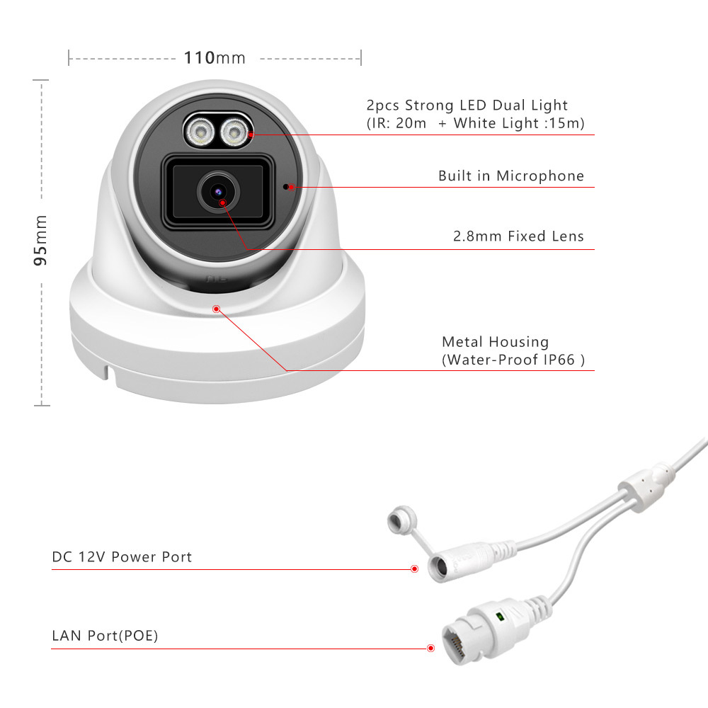Compatible Hik TVT 4MP PoE IP Security Camera Plug&Play Outdoor Full Color Night Vision with Audio Turret Dome Security Camera · image 3