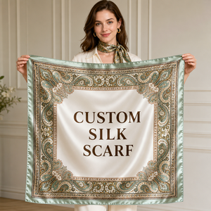 Sciarpa in Seta Personalizzata OEM di Alta Qualità, Stampa Digitale, Bordi Arrotolati a Mano, Hijab di Lusso, Bandana Quadrata - Product Image 1