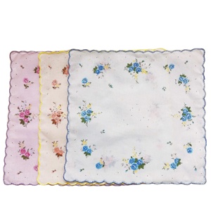 Pañuelo de bolsillo vintage para mujer, 30*30cm, de algodón, con borde festoneado y estampado floral, en colores surtidos, pequeño, para regalo - Product Image 3