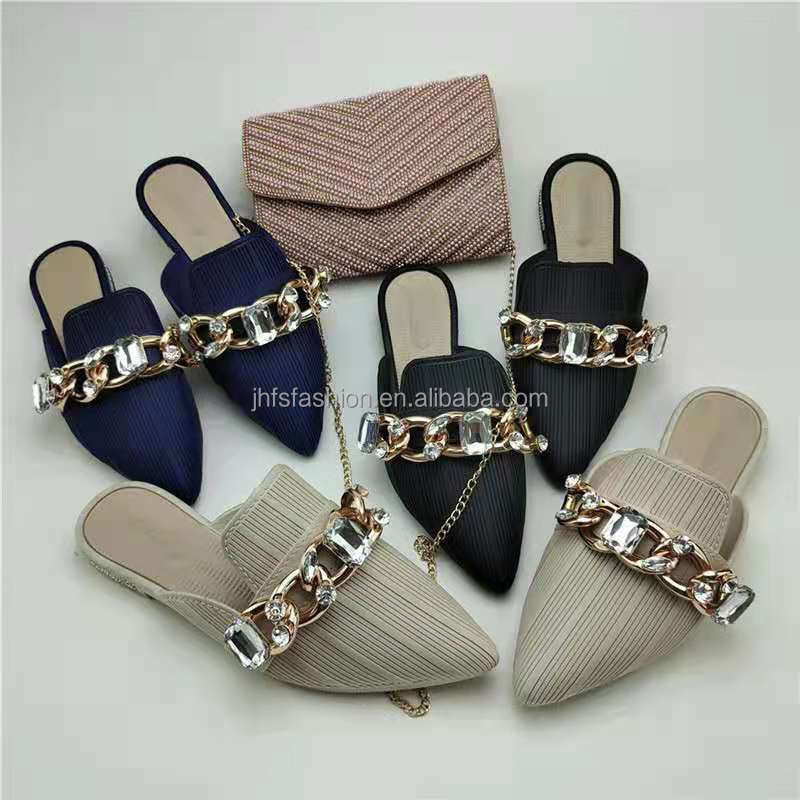 Женские туфли без задника J & H, классические туфли на низком каблуке с золотистой цепочкой, со стразами, 2022