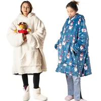 Casaco de inverno, blusão de capuz para adultos e crianças, tamanho único, cobertor com zíper para natal