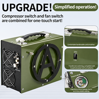 Compresor de Aire PCP AIRMEGA Verde de Alta Presión 4500psi/300bar/30mpa 110V DC con Ventilador de Enfriamiento y Apagado Automático 12V para Buceo y Paintball