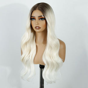 Perruque Synthétique Longue Droite en Soie Haute Température Marron Dégradé <span class=keywords><strong>Populaire</strong></span>, Perruque Frontale 613 Body Wave, Dentelle Marron Clair - Product Image 3