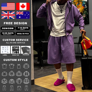 KIingSen Wholesale High Quality Men's Winter <b>Open</b> Hood Zip <b>up</b> Hoodie Shorts Set 100% Cotton Streetwear Tracksuit - Product Image 2