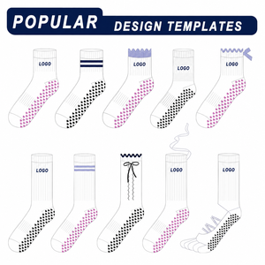 Free Sample Low MOQ Indoor Premium Crew Knitted Print Pilates <b>Socks</b> for Women <b>Custom</b> Non-slip Cotton Yoga <b>Grip</b> <b>Socks</b> - Product Image 3