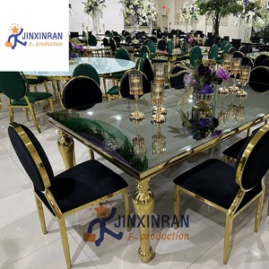 Tiệc Cưới Hình chữ nhật Tiệc Bàn hiện đại sang trọng thép không gỉ gương vàng kính đầu bảng đám cưới - Product Image 3