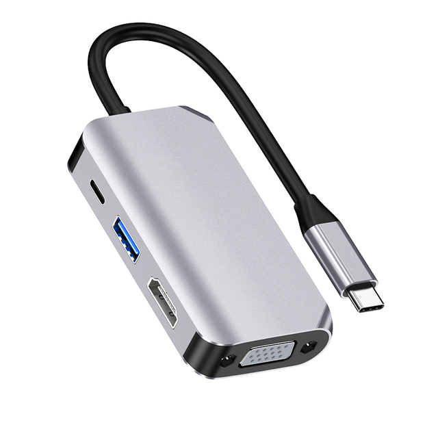 Portable Aluminum Alloy USB C to HDTV VGA Type-C Converter PD 100W Charging Adapter 4 in 1 for Computer Laptop TV Phone