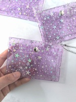 Porte-cartes en PVC avec bouton pression, mini porte-monnaie à paillettes, clip pour carte de repas, porte-monnaie, porte-carte d'identité d'étudiant, porte-document