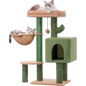 Torre de lujo moderna para gatos de interior, cómoda hamaca de condominio, cactus de sisal Natural, campana colgante, bola acolchada, percha superior de madera grande - Product Image 5