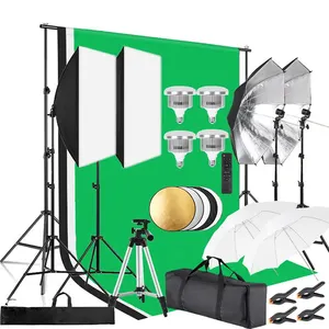 Photo Studio Equipment Shooting Background Stand Photography Backdrop Set Soft Box Umbrella Lighting Kit 2*3M