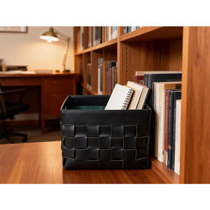 Panier de rangement multifonction en <span class=keywords><strong>cuir</strong></span> tressé rectangulaire moderne pour l'organisation des vêtements et les vêtements sales - Product Image 3