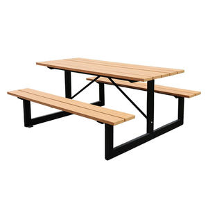 Meubles d'extérieur en bois <span class=keywords><strong>composite</strong></span> plastique <span class=keywords><strong>Table</strong></span> de pique-nique Restaurant Café <span class=keywords><strong>Table</strong></span> d'extérieur en bois WPC avec deux bancs - Product Image 3